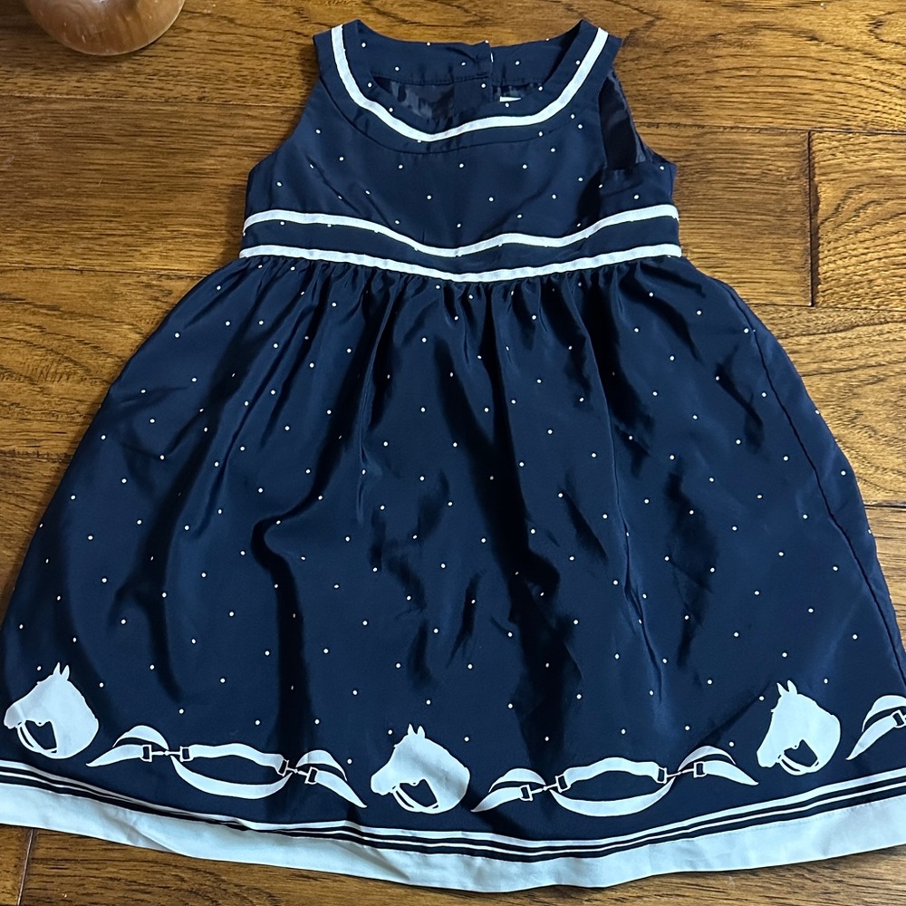 Navy Blue Equestrian  Kids Dress with Horse Design
